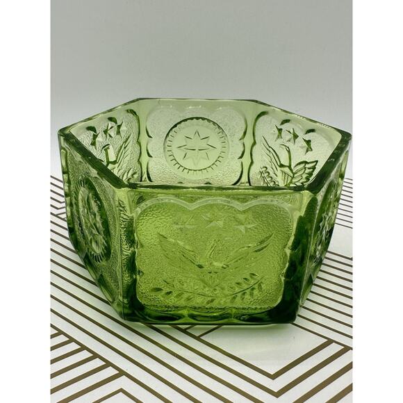 Vintage 1960s Indiana Glass Tiara Green Candy Dish Federal Eagle & Stars - Picture 1 of 5